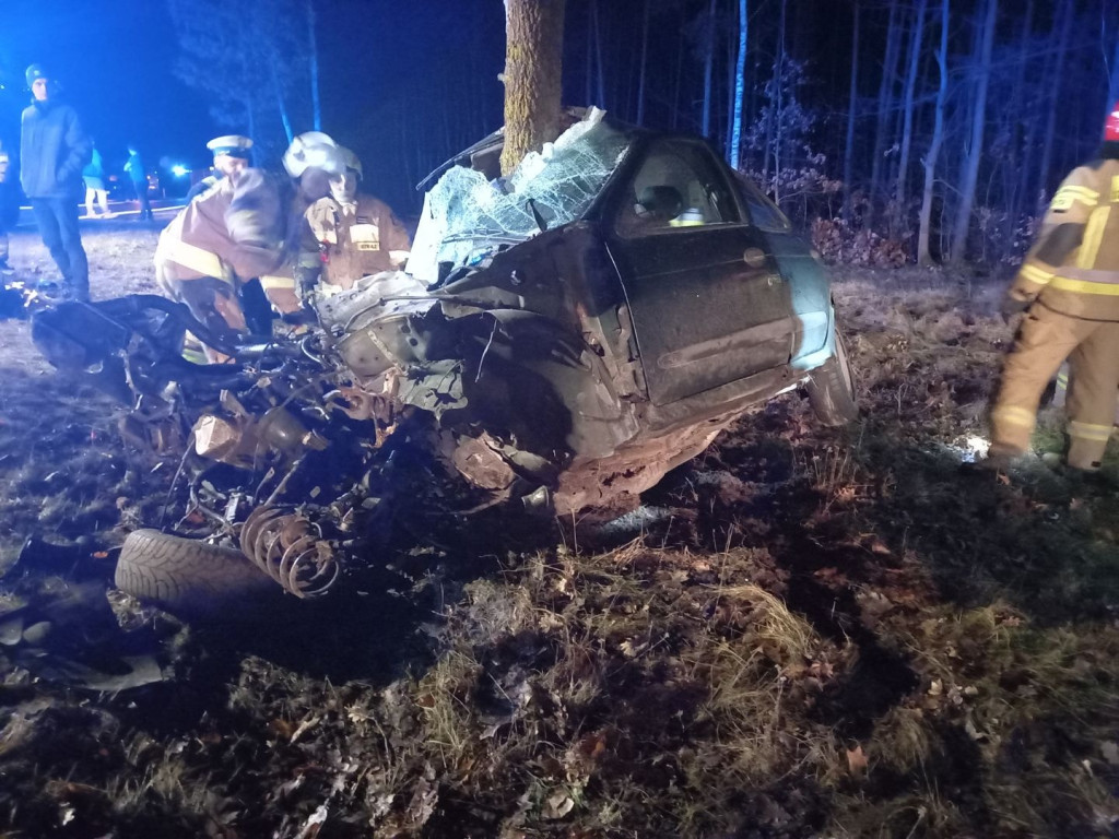 Samochód owinął się wokół drzewa. Kierowca wypadł z auta [ZDJĘCIA]