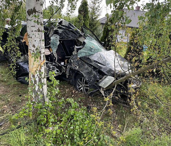 Auto roztrzaskane o drzewo. Jedna osoba w szpitalu. Droga jest zablokowana-398339