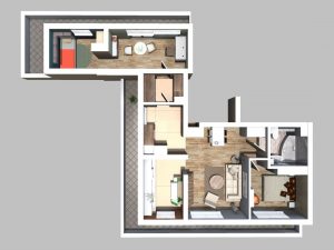 Mieszkanie nr 30 - 69,84 m2, 3 pokoje, oddzielna kuchnia, taras i balkon wokół całego mieszkania, 5. piętro