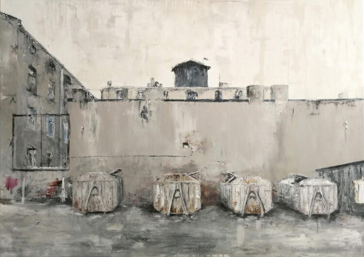 Tomasz Zjawiony, Kontenery, 2018, Olej, płótno, 100 x 140 cm, 2018