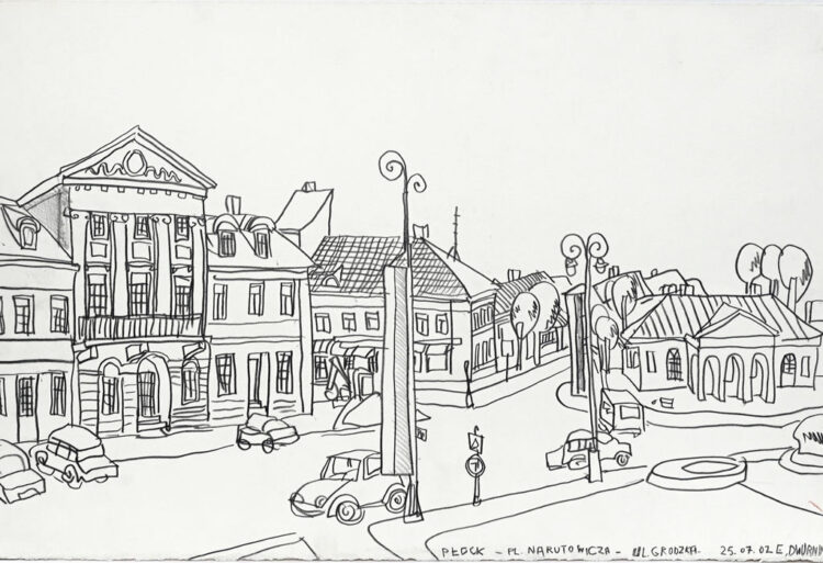Edward Dwurnik - Płock -Plac Narutowicza, ul. Grodzka, ołówek, 2002